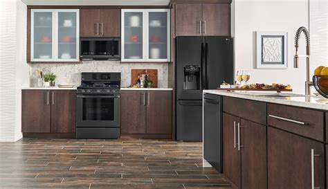 stainless steel appliances and dark cabinets|cabinet colors with black appliances.